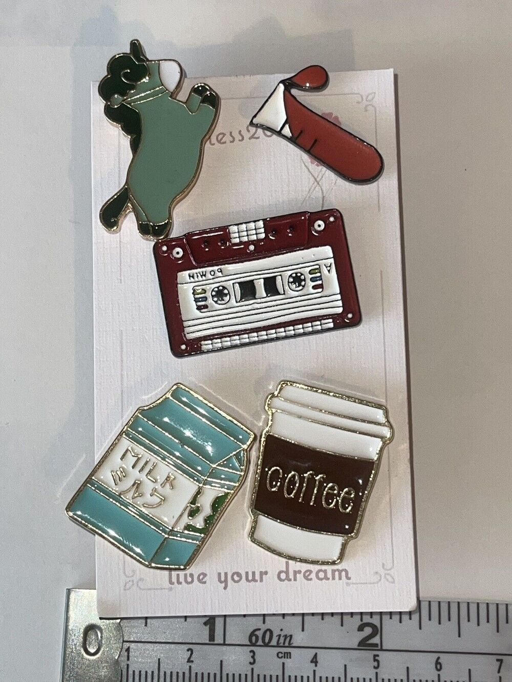 Lot Of 5 Pins Brooches Pin Mask Horse Beaker Science Cassette Coffee Milk Latte